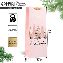 Пакет подарочный под бутылку ламинированный новогодний «С Новым годом», 13×36×10