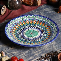 Тарелка узбекская Риштанская Керамика «Цветы», d=22 см, керамика, синяя, узор МИКС