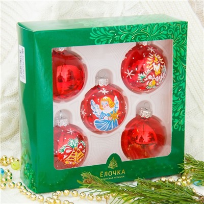 Ёлочные шары «Рождественские», d=6 см, набор 5 шт., МИКС