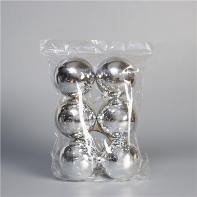 Ёлочные игрушки «Винтажный глянец», шары новогодние, набор 6 шт., d=8 см, серебристый