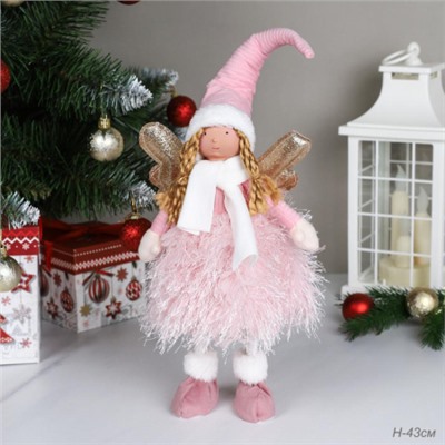 Новогоднее украшение Ангел 43 см / AW-16 /уп 60/розовое платье