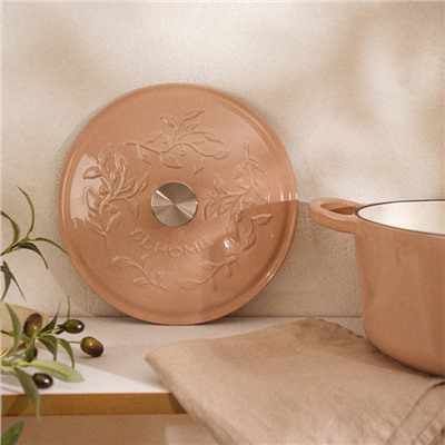 Кастрюля SL Home, d=24.5 см, h=11 см, с эмалированным покрытием, чугун, бежевая