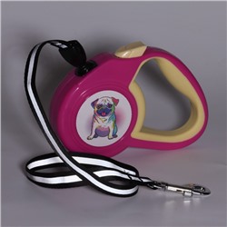 Рулетка «Пижон», 3 м, до 15 кг, с прорезиненной ручкой, трос, розовая