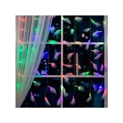 Гирлянда «Занавес» 3×1.4 м с насадками «Перья», IP20, прозрачная нить, 80 LED, свечение мульти (RG/RB), мигание, 220 В