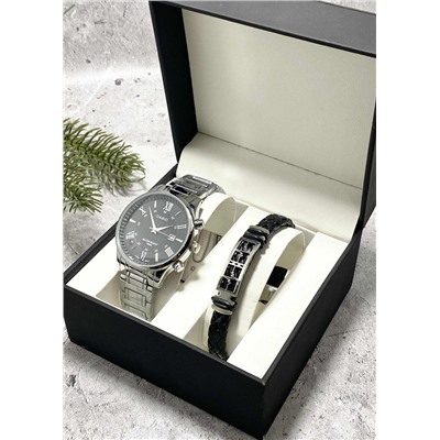 Подарочный набор для мужчины часы и браслет + коробка #22853343
