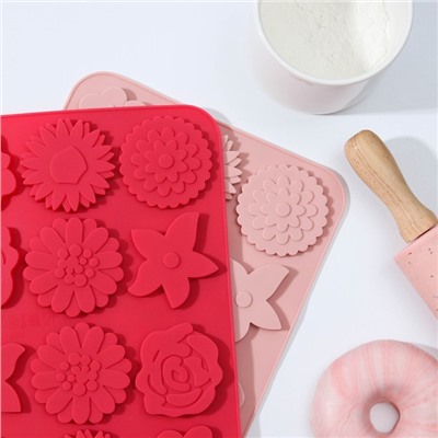 Форма для шоколада Доляна «Цветочная поляна», силикон, 22.5×16.5×0.5 см, 12 ячеек, цвет МИКС