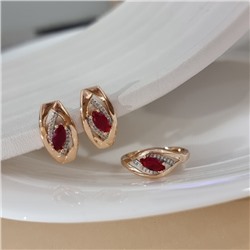 Комплект ювелирной бижутерии коллекция "Дубай" серьги и кольцо 18 р, покрытие позолота, вставка: фианиты и цирконы, цвет: рубиновый и прозрачный, арт.215.680-18