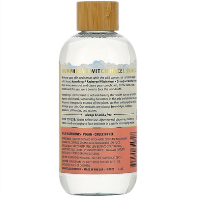 Humphrey's, Witch Hazel, Alcohol Free Toner with Grapefruit, Recharge, 8 fl oz (236 ml)