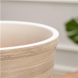 Горшок для цветов «Степь», керамический, с поддоном, 7.3 л, белый с бежевой полосой