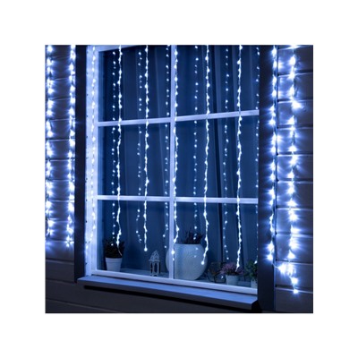 Гирлянда «Водопад» 2×1.5 м, IP44, прозрачная нить, 400 LED, свечение белое, 8 комбинаций режимов, 220 В