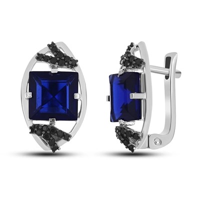 Серьги из серебра синт.сапфир, шпинель, Каное