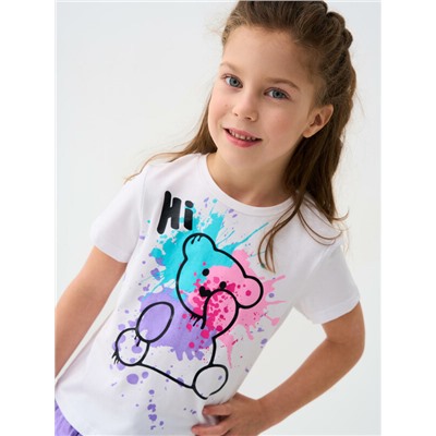 Комплект трикотажный для девочек: фуфайка (футболка), юбка-шорты