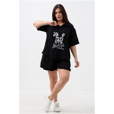 Комплект (рубашка_шорты) с печатью 52469 (Черный)