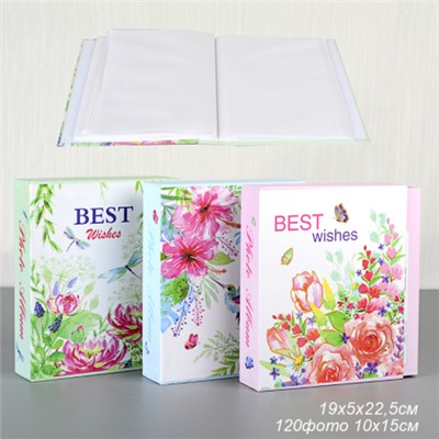 Фотоальбом 120 фото 10х15 Цветы / 9345 /уп 48/ (Розовый)