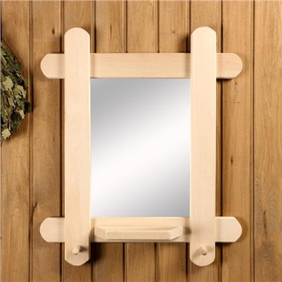 Зеркало «Сказка» с полкой, 2 крючка, в деревянной раме, прямоугольное