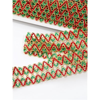 Тесьма Зигзаг зелено-красно-золотая 3.5 см намотка 25 метров