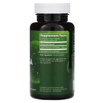 MRM, Nutrition, листья моринги, 60 веганских капсул