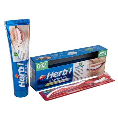 Dabur Herb'l Smokers Toothpaste with Toothbrush / Дабур Зубная Паста для Курящих Натуральная + Зубная Щётка Ср. Жесткости 150 г