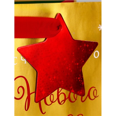 Пакет подарочный новогодний, с тиснением «Счастливого Нового года», люкс, 18×22.3×10 см