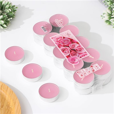 Набор свечей ароматических чайных «Роза», 3.8×1.6 см, 3.5 ч, 12 г, 20 шт. в термоусадке