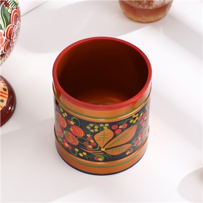 Банка для хранения сыпучих продуктов «Земляничка», кадочка средняя, 8.5×15 см, дерево, хохлома