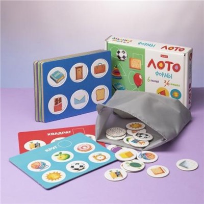 Лото Развивающее "Формы" 158х130мм 6 полей 36 фишек коробка (092364) 34884 Хатбер