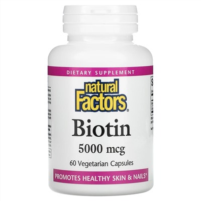 Natural Factors, Biotin, 5,000 mcg, 60 Vegetarian Capsules