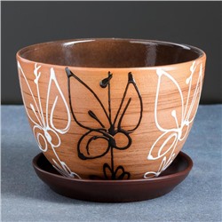 Горшок для цветов «Витраж», 1.65 л, d=17 см, h=13 см, керамический, с поддоном, коричневый