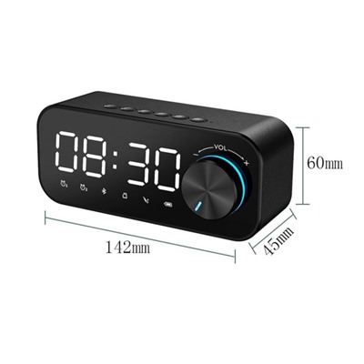 Часы - будильник электронные настольные: колонка, bluetooth, tf-карта, 14.2×6 см, USB, чёрные