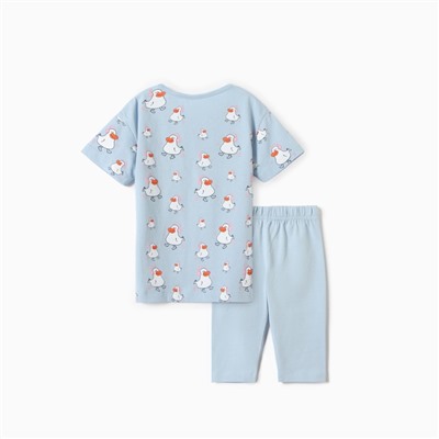 Пижама для девочки (футболка/бриджи), голубая, рост 116 см