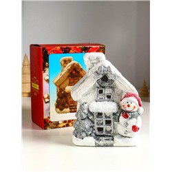 Фигурка светящаяся «Снеговичок у домика», керамика, 11.5×7.5×15.5 см