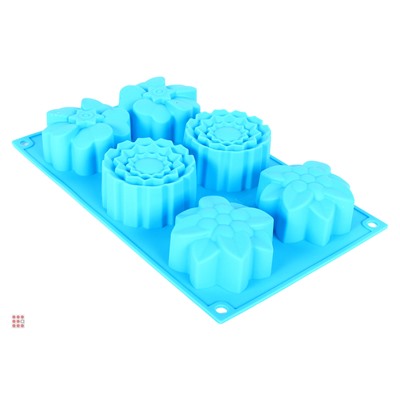 Форма для выпечки силиконовая, 6 ячеек, "Цветы"