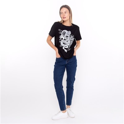 Футболка женская «Дракон», принт белый, чёрный, размер 44
