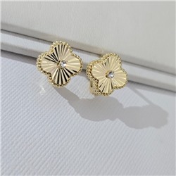 Серьги клевер ювелирная бижутерия Итальянское золото (покрытие желтое 14к), вставка: фианиты, цвет: прозрачный, арт.313.299