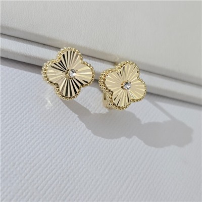 Серьги клевер ювелирная бижутерия Итальянское золото (покрытие желтое 14к), вставка: фианиты, цвет: прозрачный, арт.313.299