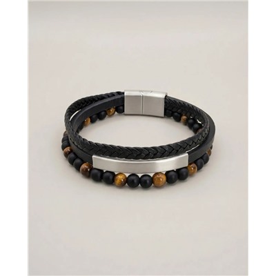 Браслет из стали на кожаном ремешке