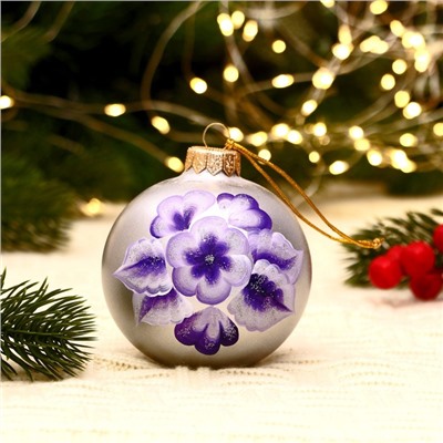 Ёлочный шар d=8 см «Цветочный блеск» ручная роспись