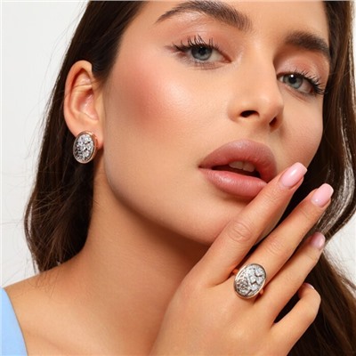 Комплект ювелирной бижутерии Дубайское золото серьги и кольцо, с двойным покрытием позолотой и посеребрением, вставка: фианиты, цвет: прозрачный, 18 р, арт.214.768-18