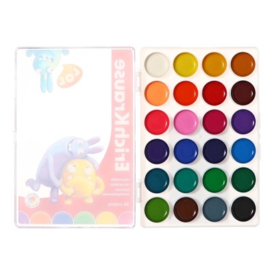 Акварель ErichKrause Jolly Friends, 24 цвета, матовые насыщенные цвета, пластиковая коробка с европодвесом