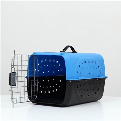 Переноска для животных с металлической дверью 47×30×35 см, вес до 12 кг, голубая