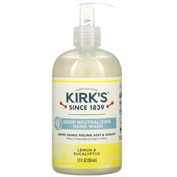 Kirk's, Мыло для рук, нейтрализующее запах, лимон и эвкалипт, 12 ж. унц. (355 мл)