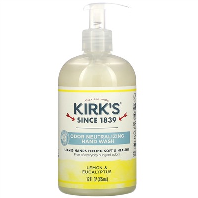 Kirk's, Мыло для рук, нейтрализующее запах, лимон и эвкалипт, 12 ж. унц. (355 мл)