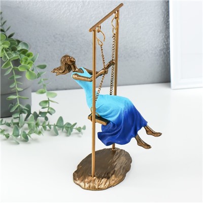 Фигурка полистоун «Девушка в небесно-голубом платье на качелях», бронза, 16×11×26 см