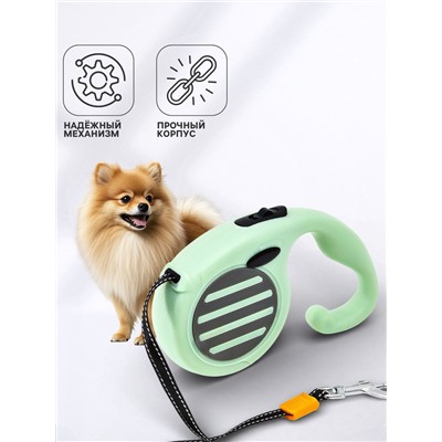 Рулетка - поводок для собак, лента 3 м, зелёная