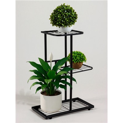Подставка для цветов Greengo, 3 полки, 43×22×57 см, напольная, металл, чёрная