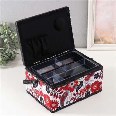 Шкатулка для рукоделия и шитья «Народный цветочный узор», хранение ниток, иголок, мелочи, 19×26×14.5 см