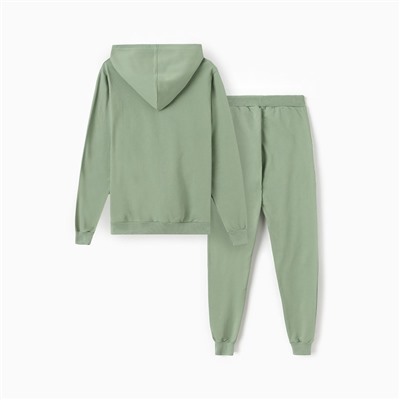 Костюм с начёсом женский (толстовка, брюки) Tusi, размер 44, оливковый