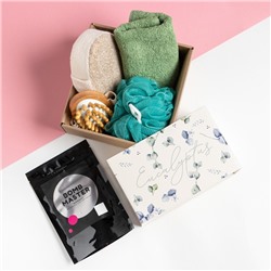 Подарочный набор «Этель» Eucaliptus полотенце 30×60 см, мочалка, массажёр