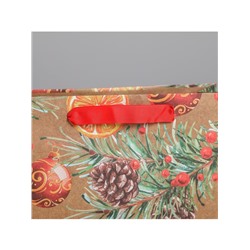 Пакет подарочный новогодний крафтовый «Новогодние шарики», MS 23×18×10 см