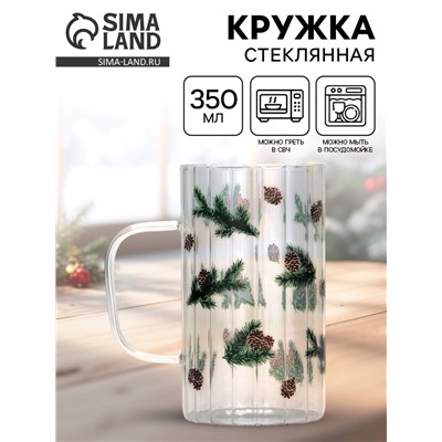 Кружка новогодняя стеклянная «Шишки», 350 мл
